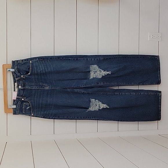 NWT New York Laundry size 7 oversized distressed blue denim blue jeans 90s y2k - Picture 1 of 5